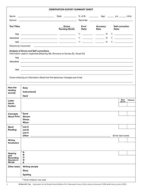 Printable Observation Survey Forms